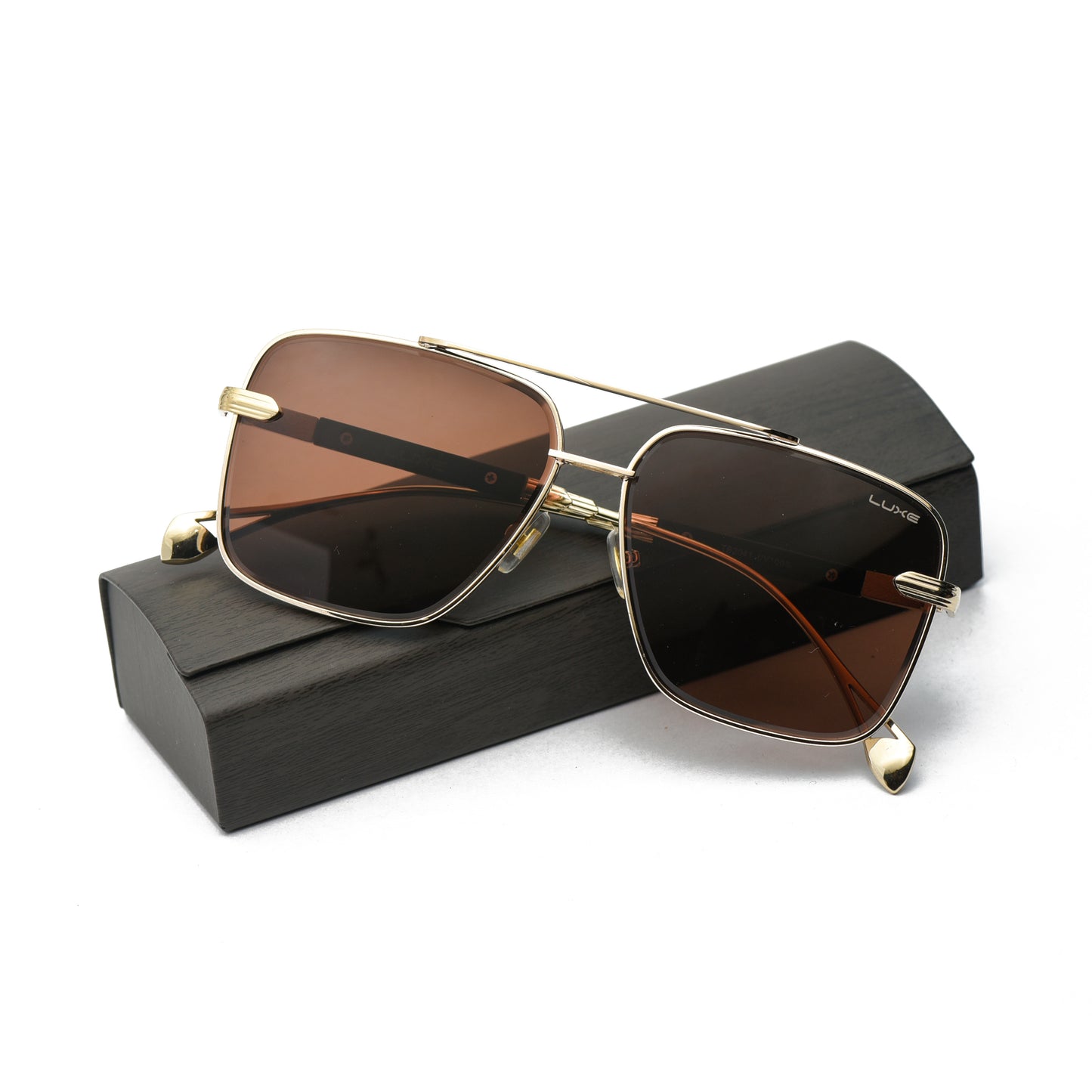 LUXE Gold & Brown Designer Sunglasses – Square Frame Elegance